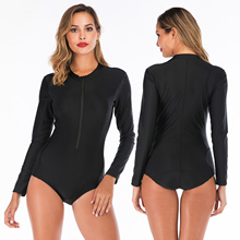 Bañador de una pieza para mujer, traje de baño negro sólido de manga larga, traje de baño para surf, Rashguard, 2020 2024 - compra barato