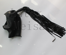 Adults' Zentai Latex hoods attached pigtail and open face in black color 2024 - buy cheap