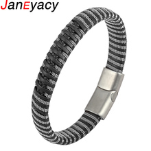 Jadisney punk bracelete de couro trançado, joia masculina preta/marrom, corrente de aço inoxidável, fecho magnético, pulseiras fashion 2024 - compre barato