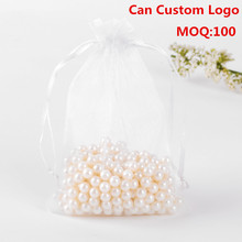 17x23cm 100 pçs/lote branco drawable organza jóias sacos embalagens para doces casamento sacos promocionais organza saquinho 2024 - compre barato