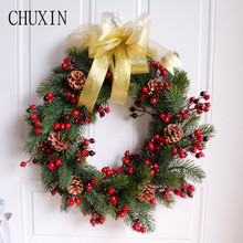 Christmas Wreath Simulation Pine Branch Berry Green Artificial Wreath Home Door Wall Ornaments Wedding Decoration Christmas Gift 2024 - buy cheap