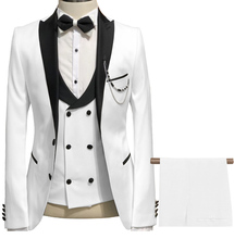 Мужские костюмы, облегающие деловые костюмы из трех предметов, розовые смокинги, Блейзер, белые костюмы для свадьбы, вечеринки жениха, выпускного вечера (Блейзер + жилет + брюки) 2024 - купить недорого