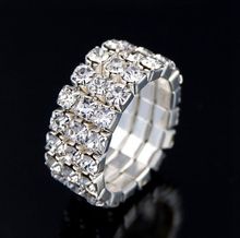 10PCS Fashion 3 Row Clear Rhinestone Crystal  Elastic Rings for Women Girls Wholsale Jewelry lots RG29 2024 - buy cheap
