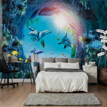 Beibehang-papel tapiz grande personalizado, murales 3d de fotos bajo el agua, Fondo de dolphin, TV, papel de pared, mural 3d 2024 - compra barato