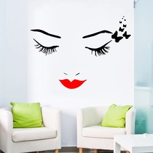 Free Shipping Beautiful Buteerflies Girl Wall Mural Girls Face Makeup Lips Eyes Vinyl Art Wall Sticker For Home Decor Y-694 2024 - buy cheap