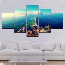 Pintura en lienzo de paisaje de montaña moderno, arte de pared, imagen de sol espectacular para decoración del hogar y sala de estar, 5 piezas 2024 - compra barato