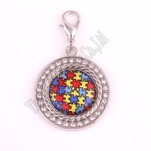 New arrival Autism Awareness Necklace Pendants With Holes Puzzle Piece Jigsaw Hope Round Crystal Charm Wholesale DIY Jewellery 2024 - buy cheap