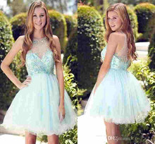 Turquoise Homecoming Dresses A-line High Collar Organza Beaded Short Mini Elegant Cocktail Dresses 2024 - buy cheap