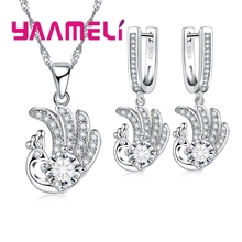 New Design Jewelry Sets Women Gift Lovely Animal Peacock Pure 925 Sterling Silver Crystal Necklace Pendant Drop Earring 2024 - buy cheap