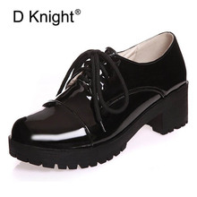 Patent Leather Women Oxfords Fashion Lace-up Round Toe Flats Shoes Woman Creppers Plus Size 34-43 Oxford Shoes For Women Black 2024 - buy cheap