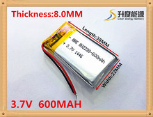 li-po 1pcs/lot  Dual handsome 3.7V lithium polymer battery 802238 600mah MP3 MP4 MP5 small toys 2024 - buy cheap