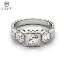 LESF-anillo de compromiso de lujo para mujer, joyería de marca, de boda, venta al por mayor, 1 quilate, tres piedras, 925 Plata 2024 - compra barato