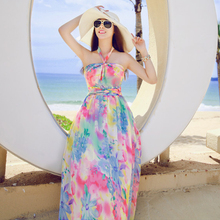 Vestido de verão feminino boêmio justo ao redor do mar, vestido casual fofo de chiffon, festa e praia 2024 - compre barato