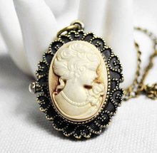 (4003)  12pcs/lot Victorian Style Antique Bronze Cameo Pocket Watch Necklace pendant 2024 - buy cheap