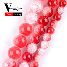 Natural Red White Snow Cracked Crystal DIY Necklace Bracelet For Jewelry Making Wholesale Round Loose Spacer Beads 6mm-12mm 15" 2024 - buy cheap