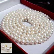 36 pulgadas 8-9mm AAA redondo Akoya blanco crema perla collar conjunto de pendientes 2024 - compra barato