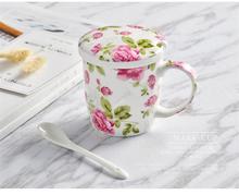 370ML Cute floral rose, bone china wake up coffe mug, creative flower tea mug, thermos cute china coffee cup with spoon and lid 2024 - buy cheap