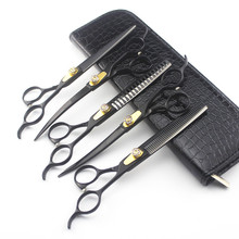6 kit Professional Japan 440c 7 '' black pet dog grooming hair scissors set cutting shears thinning barber hairdressing scissors 2024 - buy cheap
