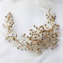 Himstory Gorgeous Handmade Gold Pearl Hairband Long Free Bending Beaded Crystal Bridal Wedding Headpiece Hair Accessories 2024 - buy cheap