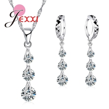 Exquisito conjunto de joyería de plata de ley 925 para mujer, conjuntos de joyas de boda con cristales transparentes, colgantes de collar, pendientes para mujer 2024 - compra barato