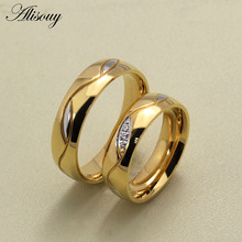 Alta qualidade anéis de casal para mulheres homens zircônia cúbica anel de casamento cor do ouro anéis de casamento de aço inoxidável jóias femininas 2024 - compre barato