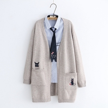 Винтажный свитер-кардиган mori girl с двойным карманом и вышивкой котенка, 44690 2024 - купить недорого