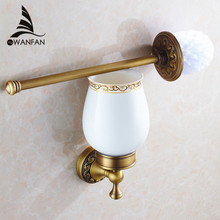 Toilet Brush Holders Antique Bronze Solid Brass Toilet Bowl Brush Clean Ceramic Bathroom Accessories WC Borstel Brushed 3709F 2024 - buy cheap