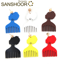 SANSHOOR Printing Afro Comb Wood Drop Earrings African Woman Headwrap Tribe Bohemian Jewelry 6 Colors for Blacks' Gifts 1 Pair 2024 - buy cheap