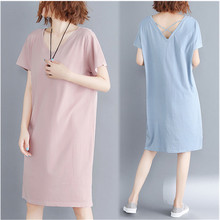 Summer Women's long T-shirt Fashion Loose Short-sleeved Sexy Backless Dress Large size Female Solid Dress Casual clothing 5XL 2024 - buy cheap