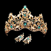Baroque Vintage Green Rhinestone Princess Tiara And Crown Crystal Bridal Hair Accessories Queen Wedding Diadem For Bride Women 2024 - buy cheap