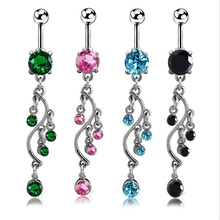 New Arrival Surgical Steel Dangle Navel Rings Pink Blue Crystal Navel Bars Fashion Belly Button Ring Piercing Body Jewelry 2024 - buy cheap