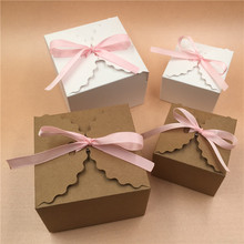 Caja de regalo de embalaje de dulces de recuerdo de boda de papel de 50 Uds con cinta rosa, caja de almacenamiento de pastel de kraft puro y natural/joyería/pétalo 2024 - compra barato