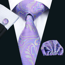 Женский новый мужской галстук с рисунком Пейсли, 100% шелковый бриллиантовый галстук, набор запонок Hanky для мужчин, официальный, Свадебный, деловой 2024 - купить недорого
