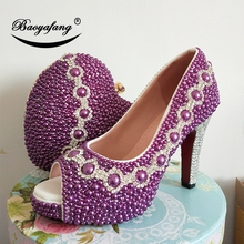 Purple Pearl Women Wedding shoes with macthing bags Peep Toe shoes and bags woman High Pumps 10cm Open Toe fashion shoe 2024 - buy cheap
