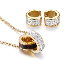 Calssic-Conjunto de collar y pendientes para mujer, conjunto de joyería de oro, cristal transparente, elegante, regalo de fiesta, conjuntos de joyería de moda 2024 - compra barato