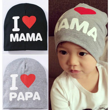 Gorros de bebé de punto de algodón para niños pequeños, gorros de moda para niños pequeños, gorros de algodón con estampado de I LOVE PAPA MAMA, gorra bonita de 1 a 3 años 2024 - compra barato