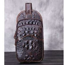 YIANG New Vintage Men Genuine Leather Crocodile Grain Travel Shoulder Cross Body Messenger Sling Pack Chest Bag 2024 - купить недорого