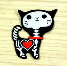 Heart Cat X-Ray Skeleton retro sew applique iron on patch Wholesale Free Shipping 2024 - buy cheap