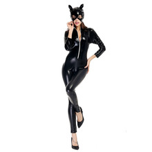 Женский черный костюм из искусственной лакированной кожи, сексуальный костюм кошки, латексный костюм для Хэллоуина 2024 - купить недорого