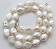 Wholesale price  ^^^Woman 17'' Necklace 9-10mm white baroque pearl real natural freshwater pearl 2024 - buy cheap