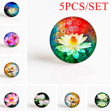 5PCS/SET Lotus Flower Photo Glass Cabochon 25MM DIY Personality Pendant Jewelry Supply Craft Supplies 2024 - buy cheap