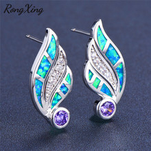 RongXing Blue/White Fire Opal Lucky Angel Wing Dangle Earrings Silver Color Round Zircon Purple Birthstone Drop Earrings 2024 - buy cheap