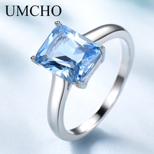 UMCHO Luxury Created Aquamarine Gemstone Rings for Women Solid 925 Sterling Silver Wedding Engagement Fine Jewelry Part Gift New 2024 - купить недорого
