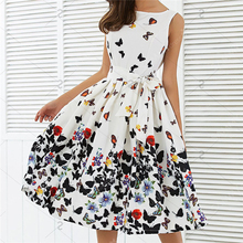 Women Fashion Dress Summer Butterfly Pleat Swing Sleeveless Dresses Retro Floral Printing Evening Party Dress Ladies Ball Gown 2024 - buy cheap