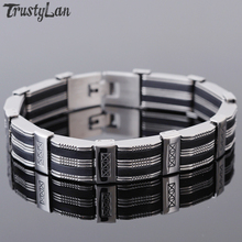 Pulseira masculina, bracelete ajustável para homens, silicone preto clássico e polido, aço inoxidável, 2018 2024 - compre barato