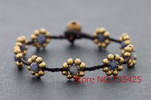 Sodalite Daisy Braided Bracelet with waxed cord weaved,thai style brass bracelet for women, 5pcs/lots free shipping 2024 - buy cheap