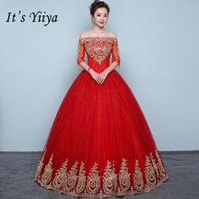 It's YiiYa-Vestidos De Novia rojos bordados, vestido De Novia Sexy con cuello De barco, longitud hasta el suelo, XXN199 2024 - compra barato