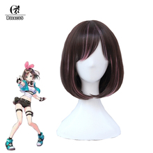 ROLECOS Kizuna AI Cosplay Headwear AI  Short Hair New Look Synthetic Hair 25cm Brown and Pink Long Straight Women Synthetic Hair 2024 - buy cheap