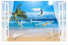 Customized 3d wallpaper 3d tv wallpaper murals Coconut sea star TV setting wall stereo summer sun sky wall living room wallpaper 2024 - buy cheap