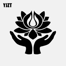 YJZT-calcomanía de vinilo para el coche, calcomanía de meditación de manos de loto budista, 13,9 CM x 13,2 CM, C3-1543 negro/plateado 2024 - compra barato